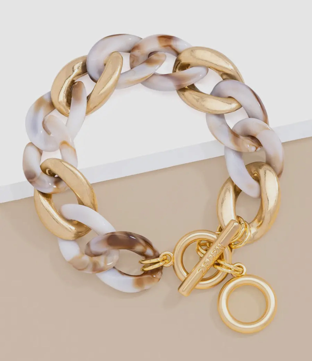 Beige Marble Mixed Curb Chain Bracelet