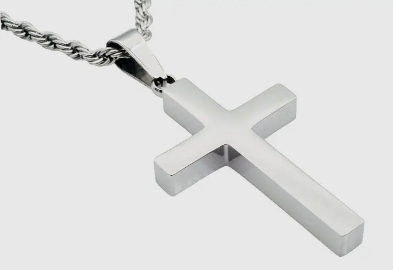 Men's Stainless Steel Cross Pendant with 24" Rope Chain