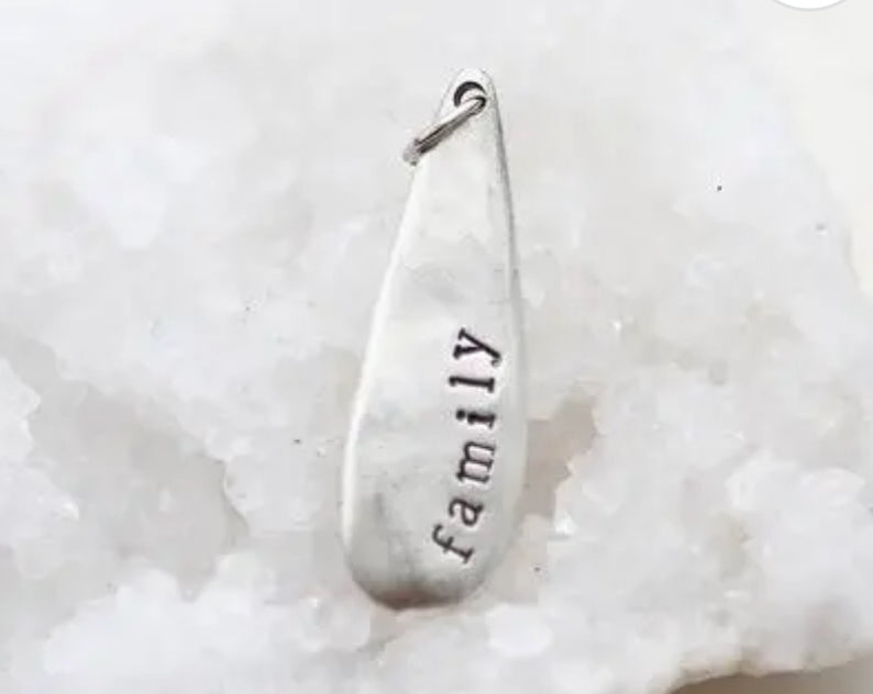 Family Hand Stamped Silver Teardrop Pendant
