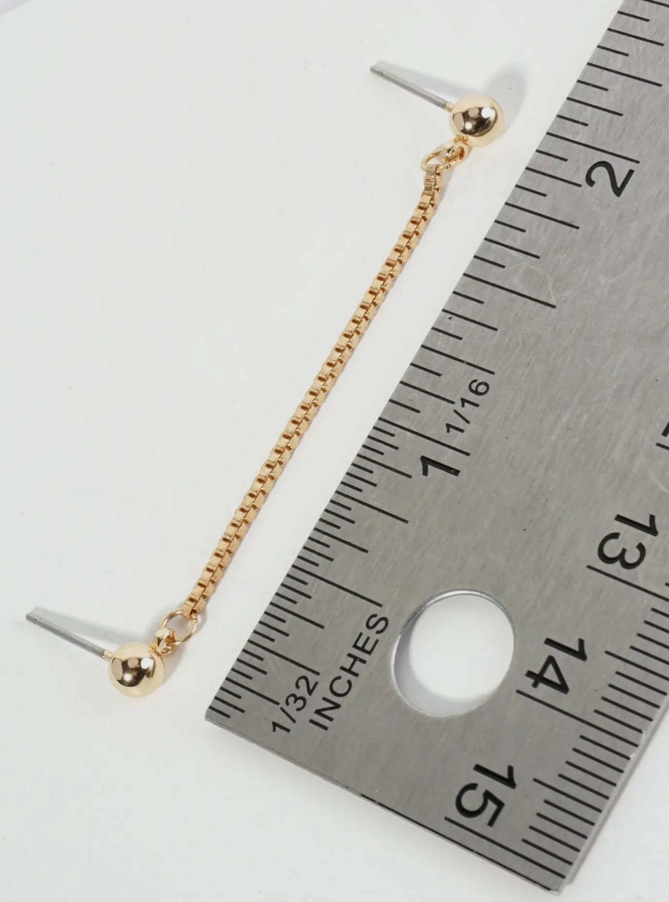 Gold Double Piercing 2 Inch
Box Chain Stud Earrings