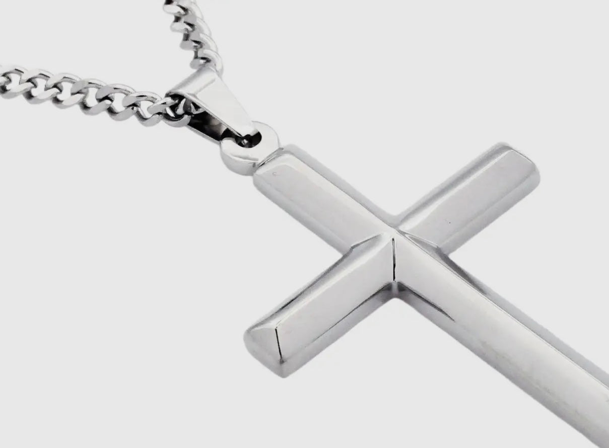 Men's Stainless Steel Cross
Pendant with 24" Cuban Chain