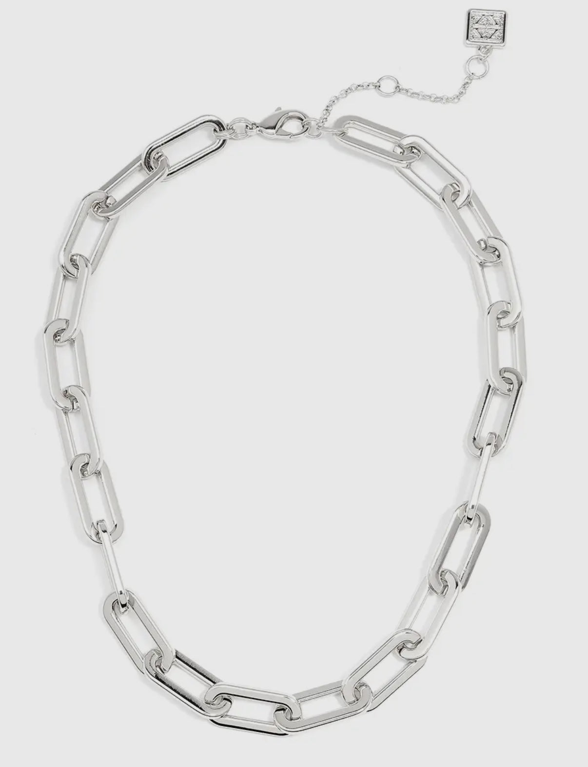 18k Gold-Plated Oblong Links Collar Necklace in Shiny Silver