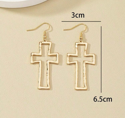 Gold Hollow Cross Dangle Earrings
