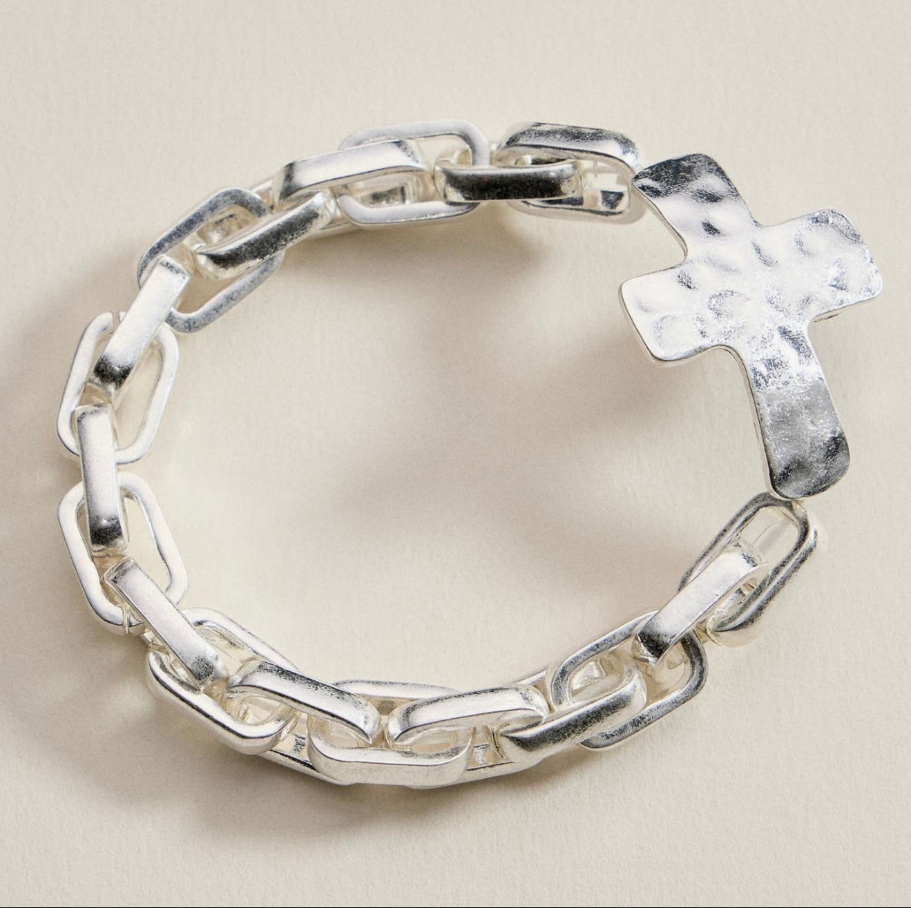 Silver Hammered Cross Charm Bracelet