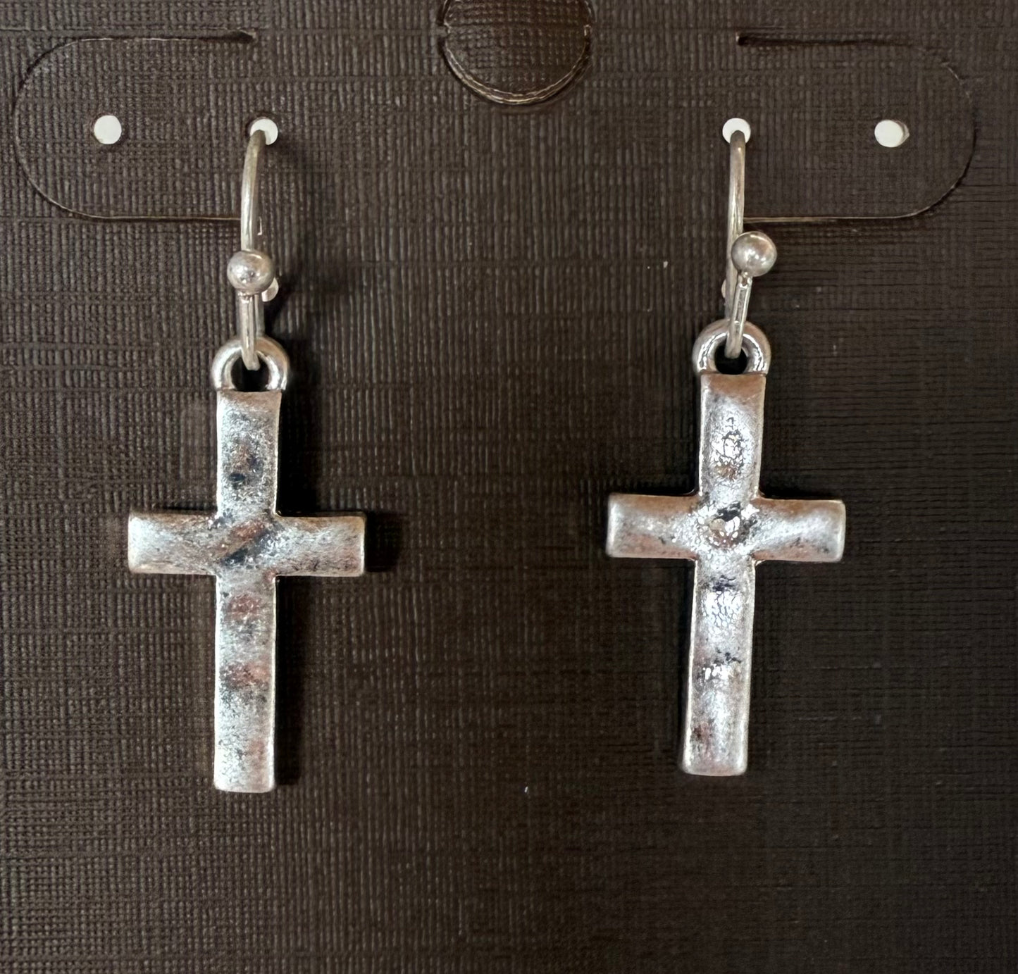 Silver Hammered Cross Dangle Earrings