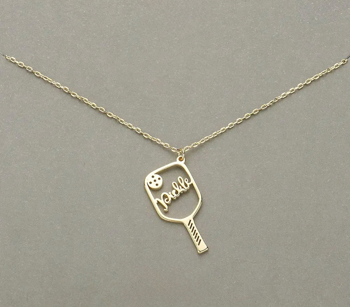 16” Gold Filigree “Pickle” Pickleball Paddle Charm Necklace