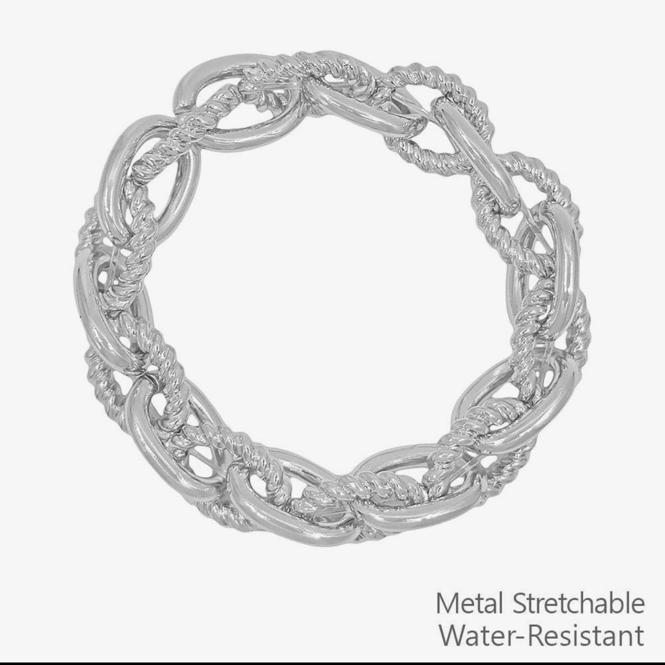 Water Resistant Interlocking Silver Chain Stretch Bracelet