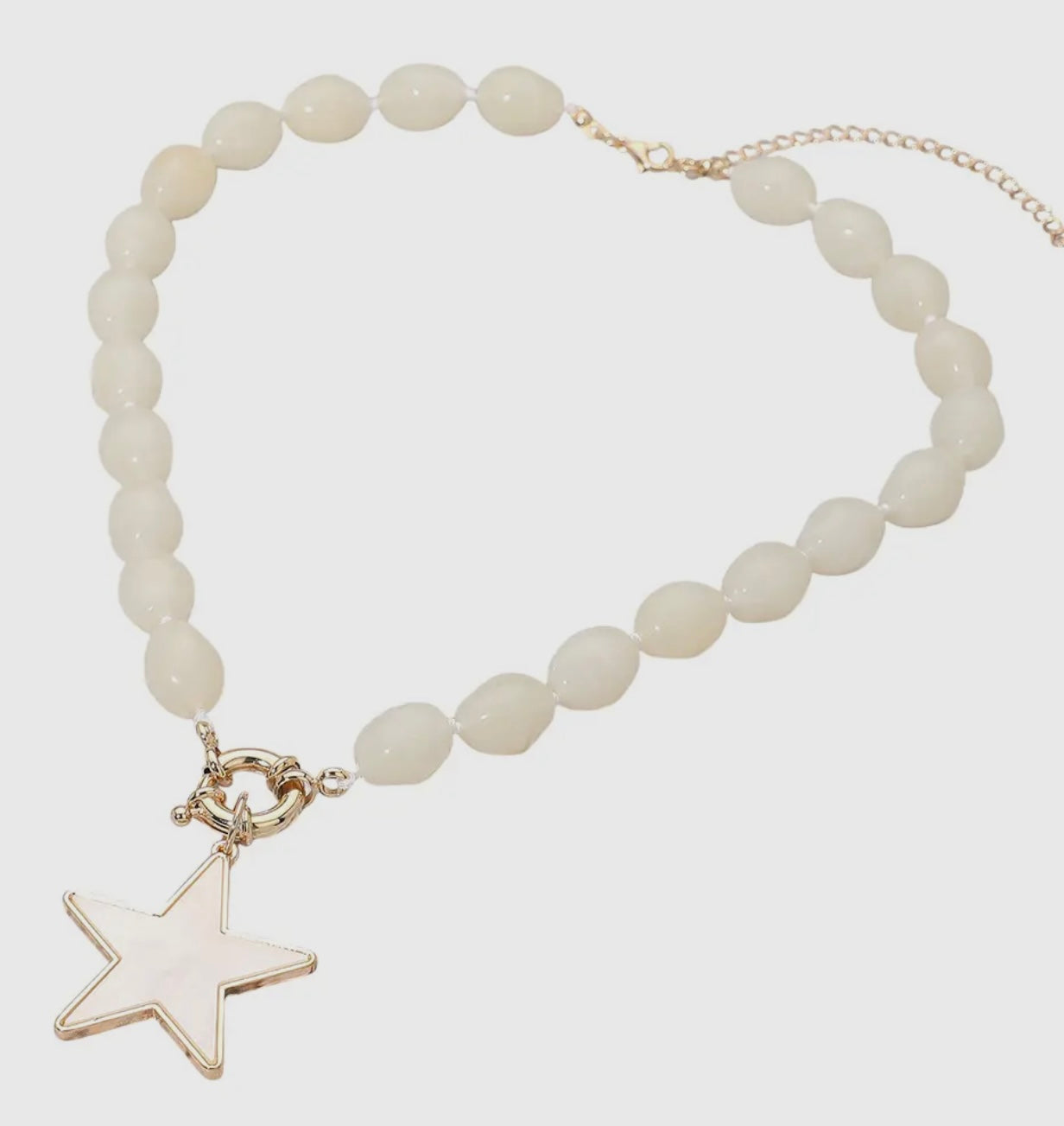 Mother of Pearl Star cross Pendant
Marbled Pebble Beaded
Necklace