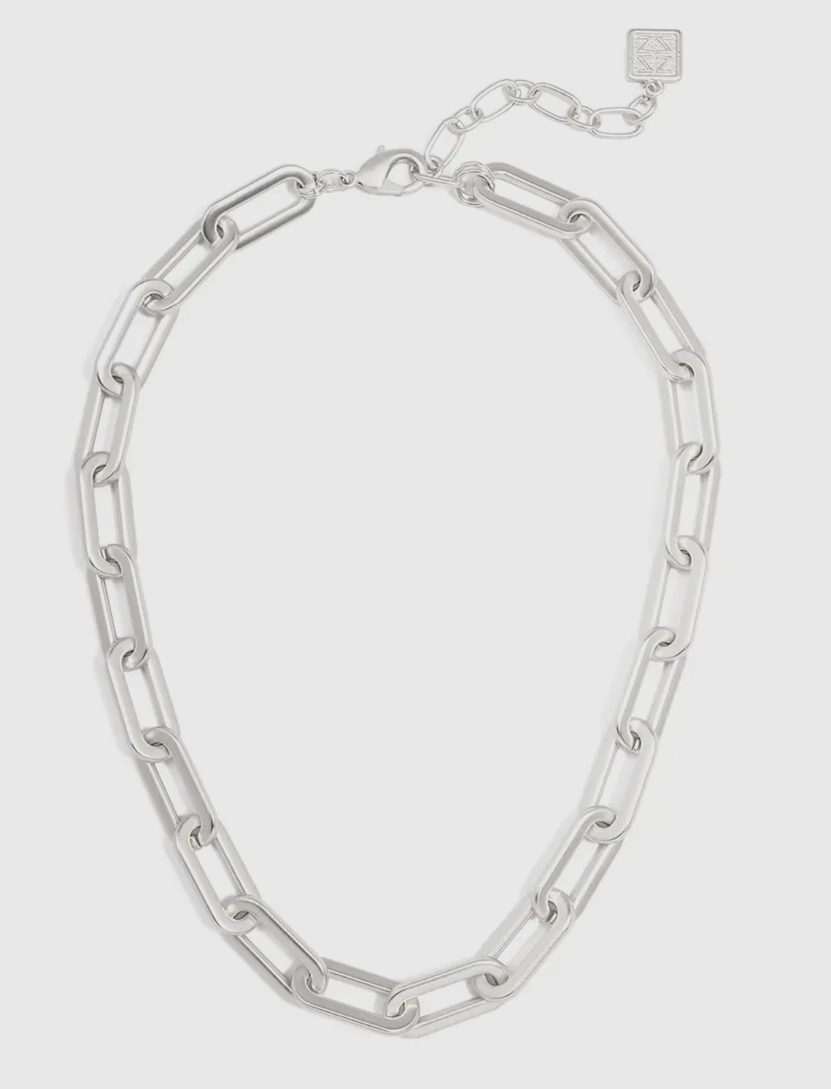 18k Gold-Plated Oblong Links Collar Necklace in Matte Silver