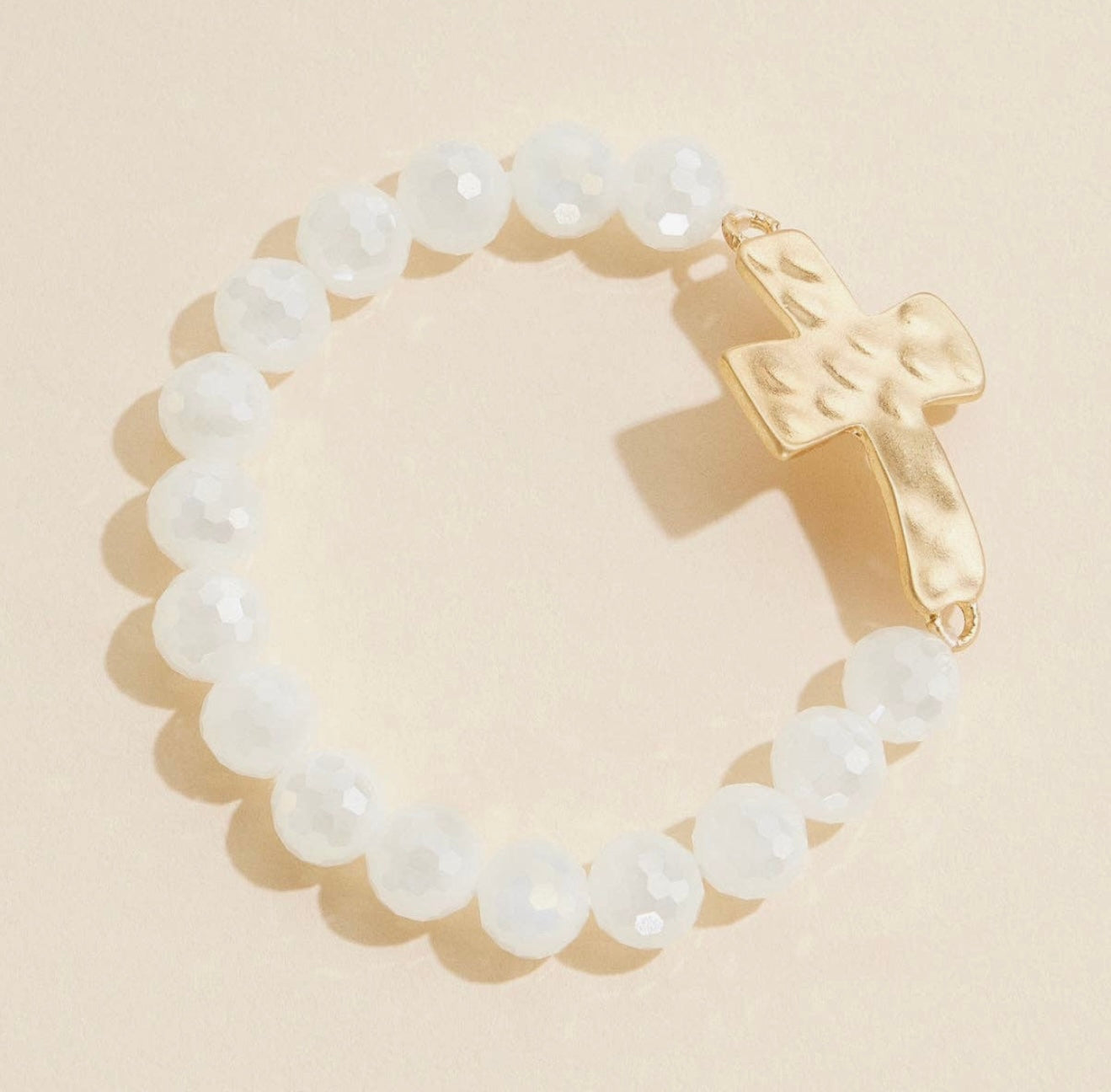 Cream Glass Bead Bracelet
Cross Charm