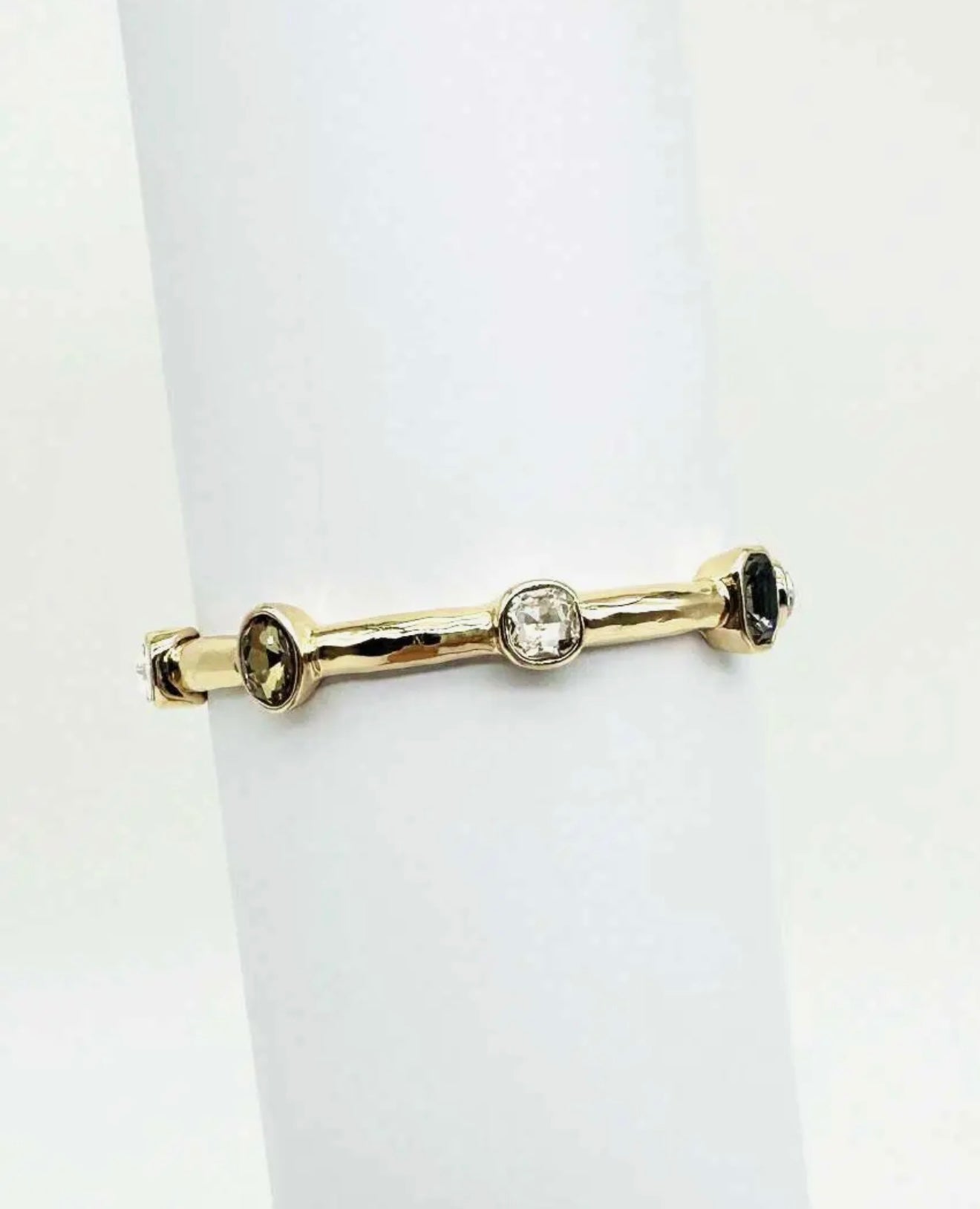 Black Diamond Crystal On Gold Bar Stretch Bracelet
