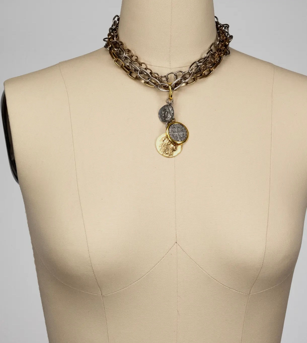 Rustica Multi Chain Necklace with Coin Cluster Pendant