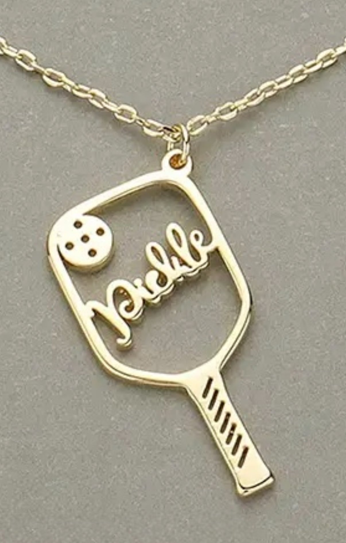 16” Gold Filigree “Pickle” Pickleball Paddle Charm Necklace