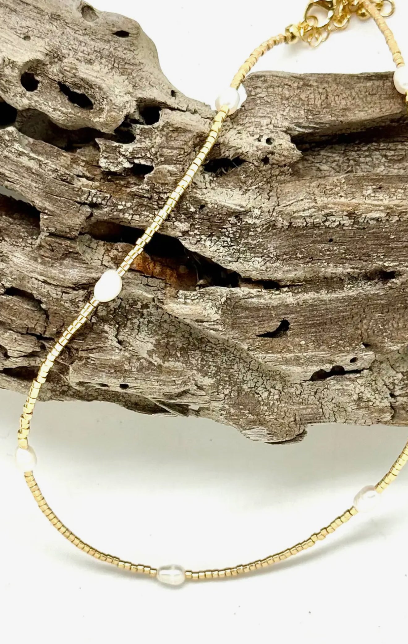 Necklace Gold Glass Beads W/ Freshwater Pearls 16" w/2"Ext.
