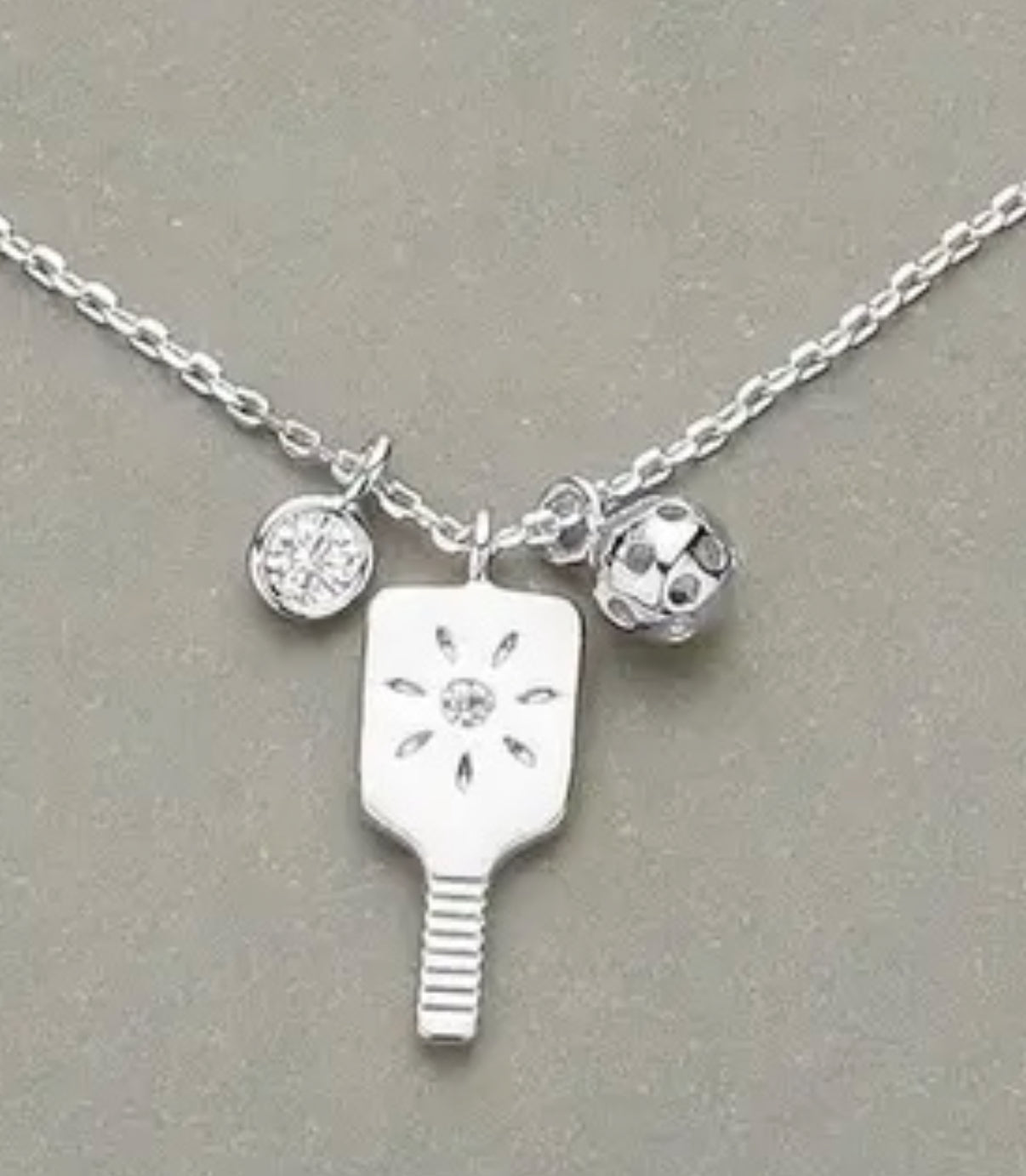 16” Silver Necklace with Pickleball Paddle & Ball Charms