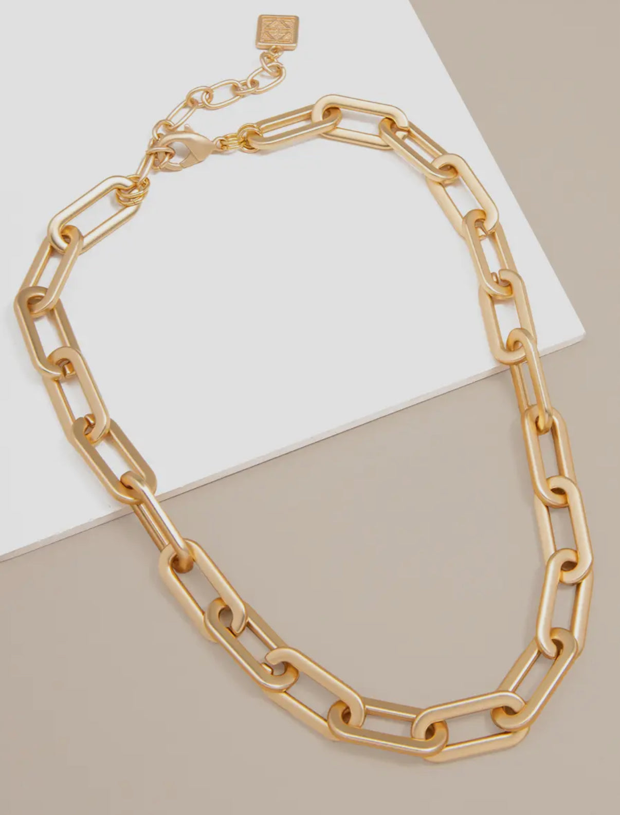 18k Gold-Plated Oblong Links Collar Necklace in Matte Gold