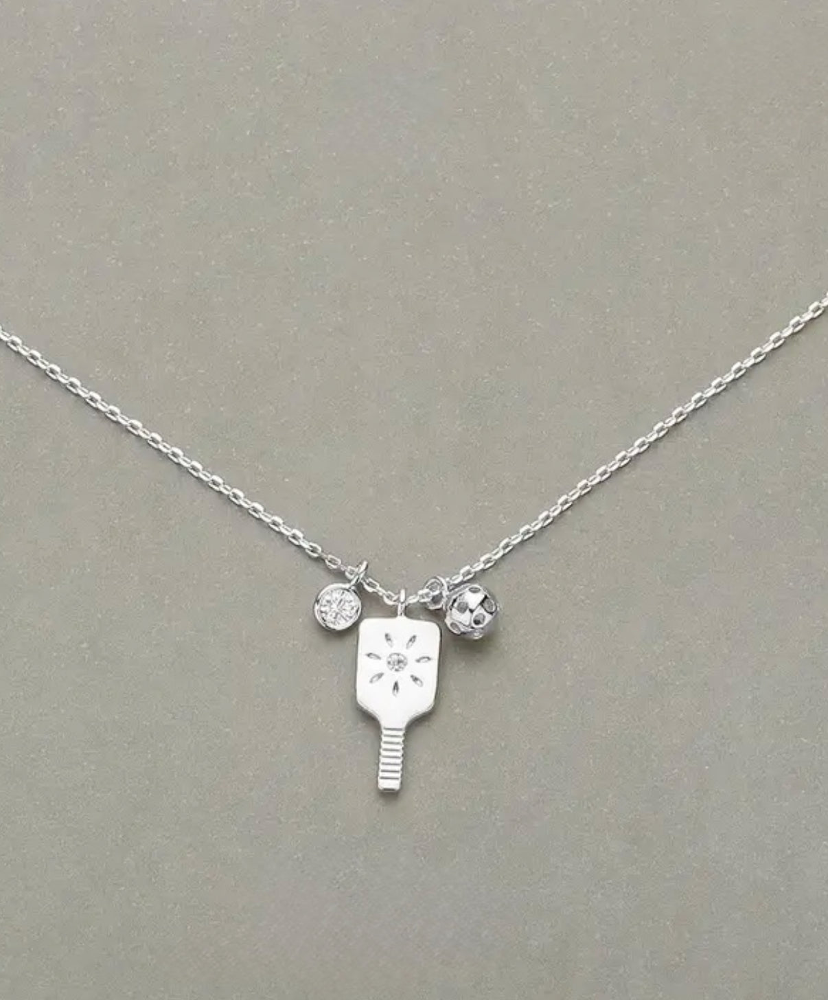 16” Silver Necklace with Pickleball Paddle & Ball Charms