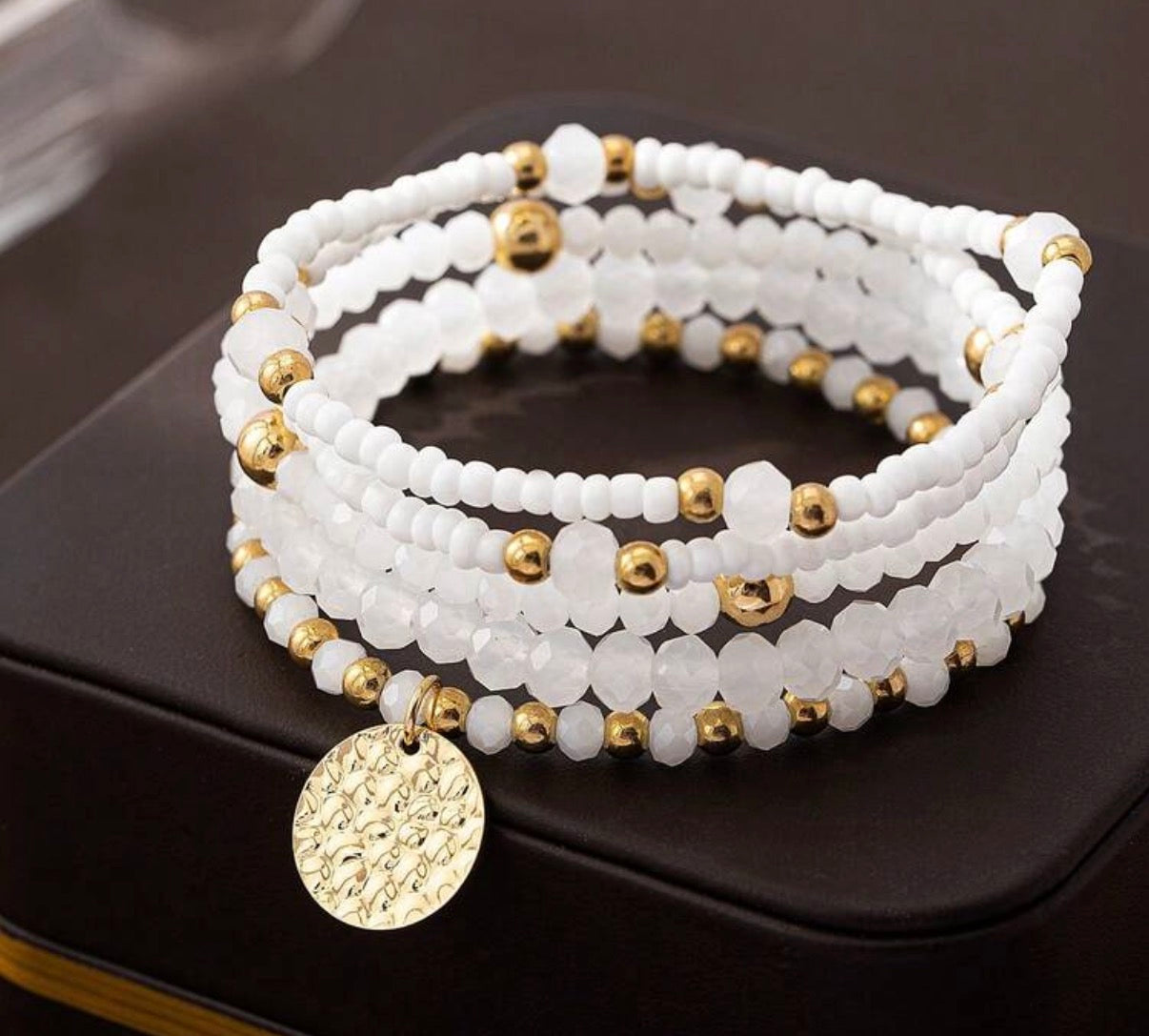 5 pc. - White & Gold Bohemian Stretch Bracelet Stack