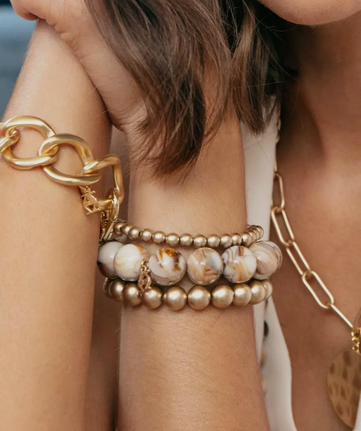 15mm Marble Resin Bead Bracelet