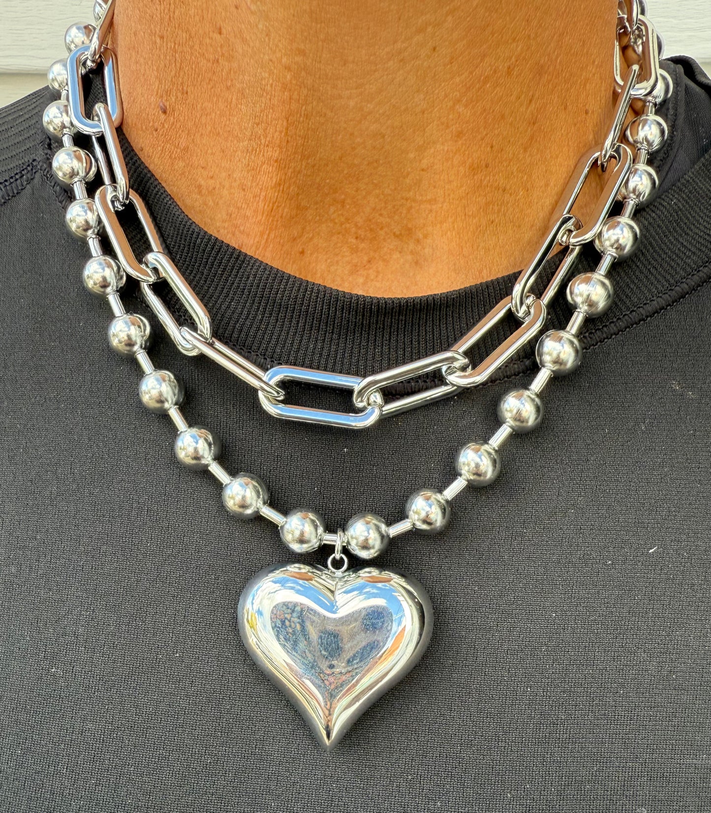 18k Gold-Plated Oblong Links Collar Necklace in Shiny Silver