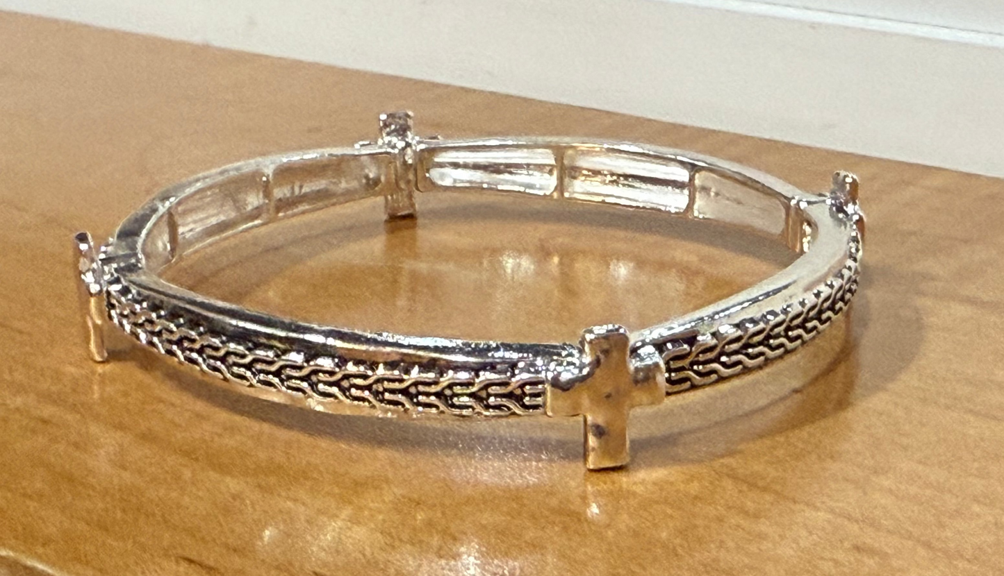 Silver Cross Stretch Bangle Bracelet