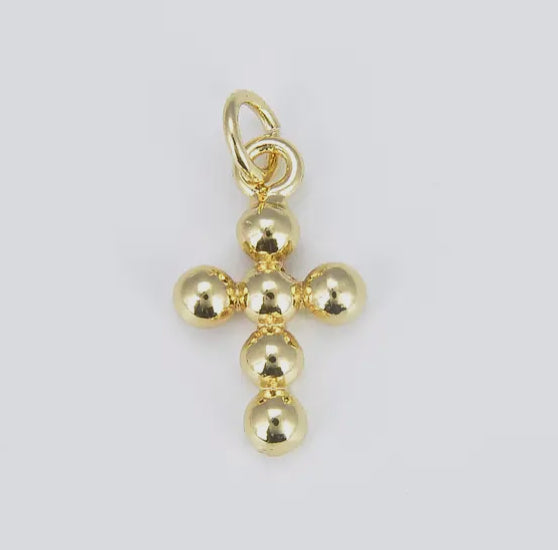 16" in Box Chain Necklace with Dainty Gold Ball Beaded Cross Charm