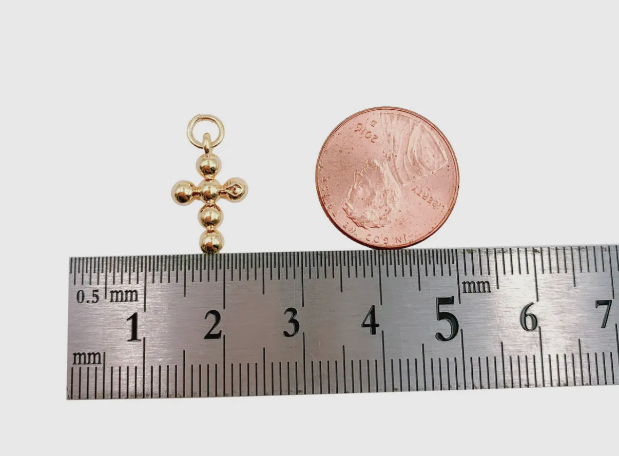 16" in Box Chain Necklace with Dainty Gold Ball Beaded Cross Charm