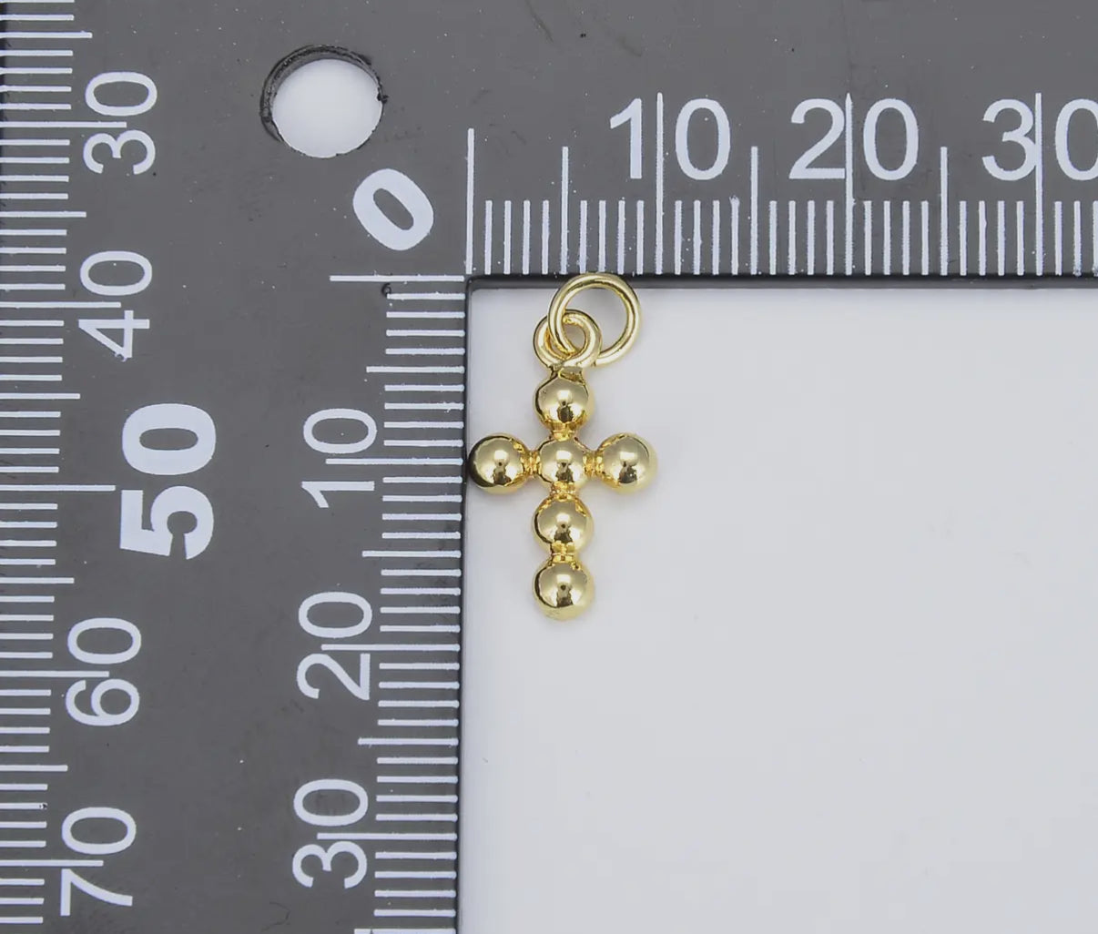 16" in Box Chain Necklace with Dainty Gold Ball Beaded Cross Charm