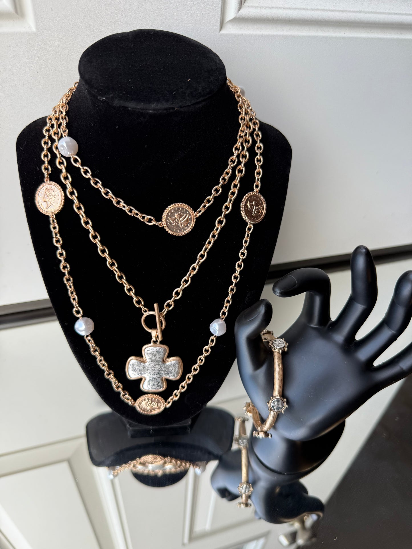 Timeless & Whimsical- Gold Coin & Pearl Station Necklace