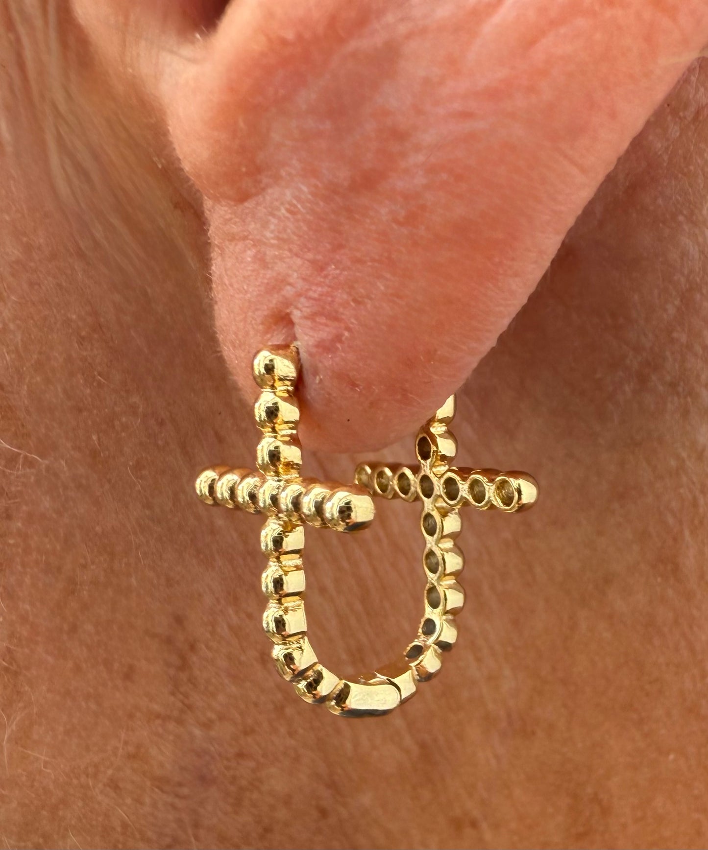 Double-Sided Gold Cross Huggie Hoop Earring