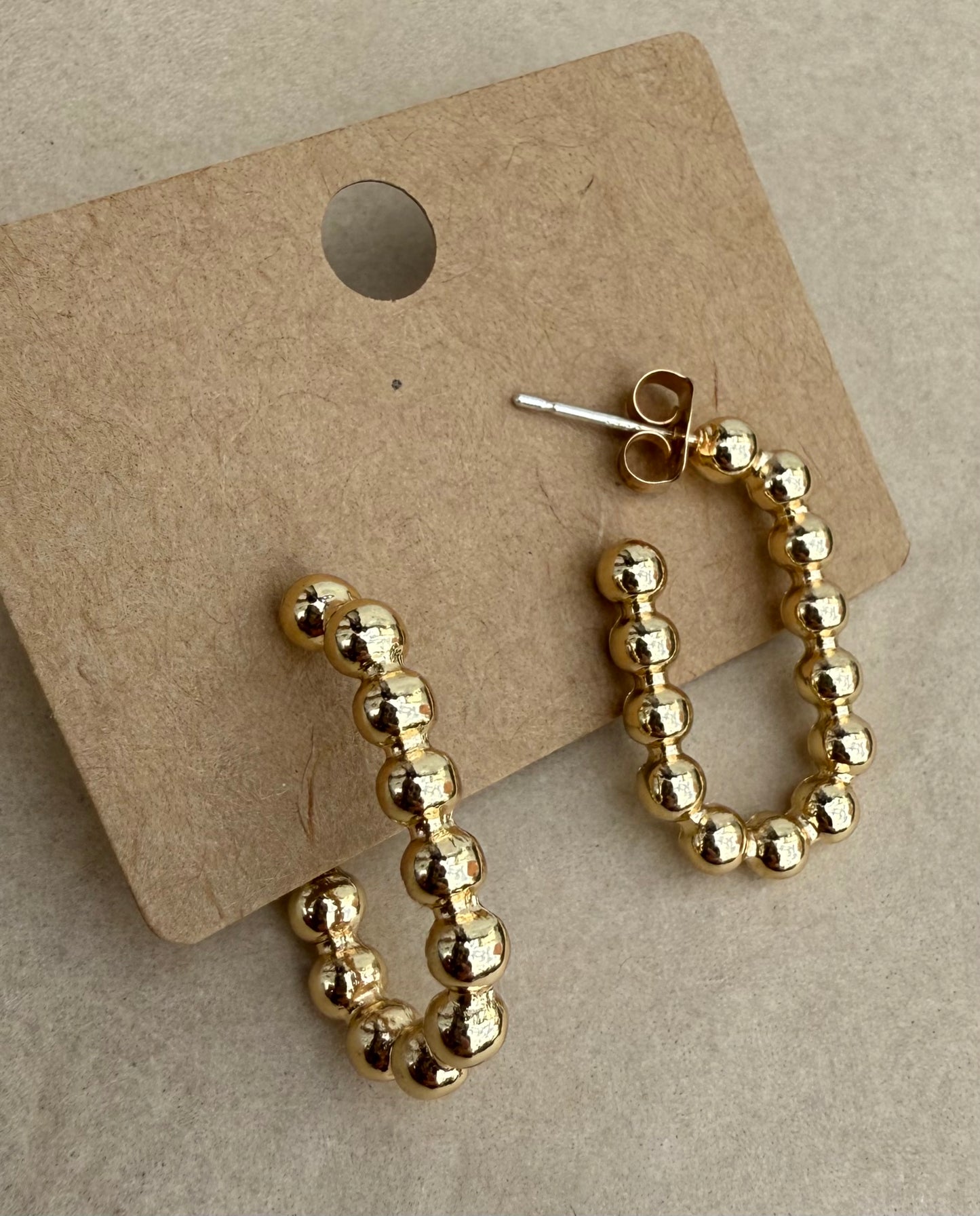 Gold-Beaded Open Hoop Post Earring