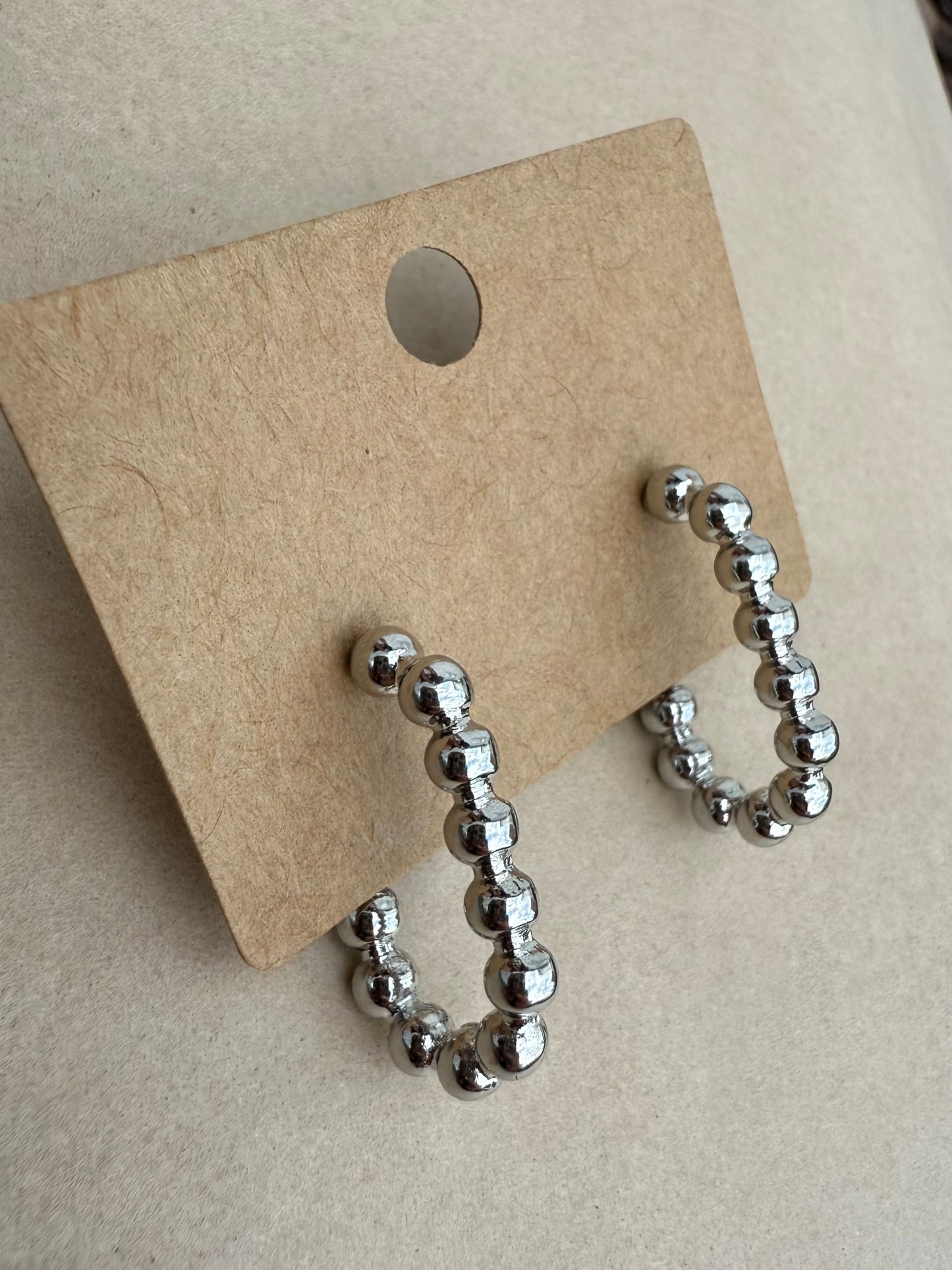 Silver-Beaded Open Hoop Post Earring.