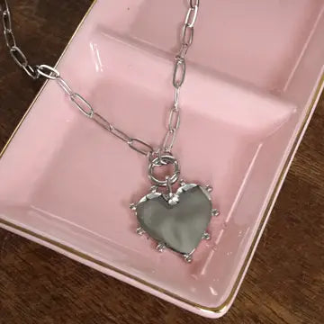 Modern Spiky Silver Heart Paperclip Necklace