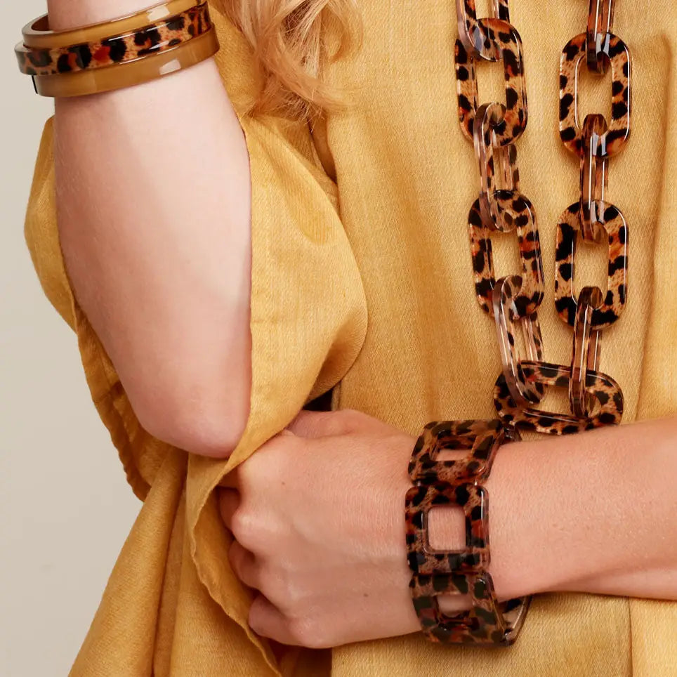 Leopard Resin Stretch Block Bracelet