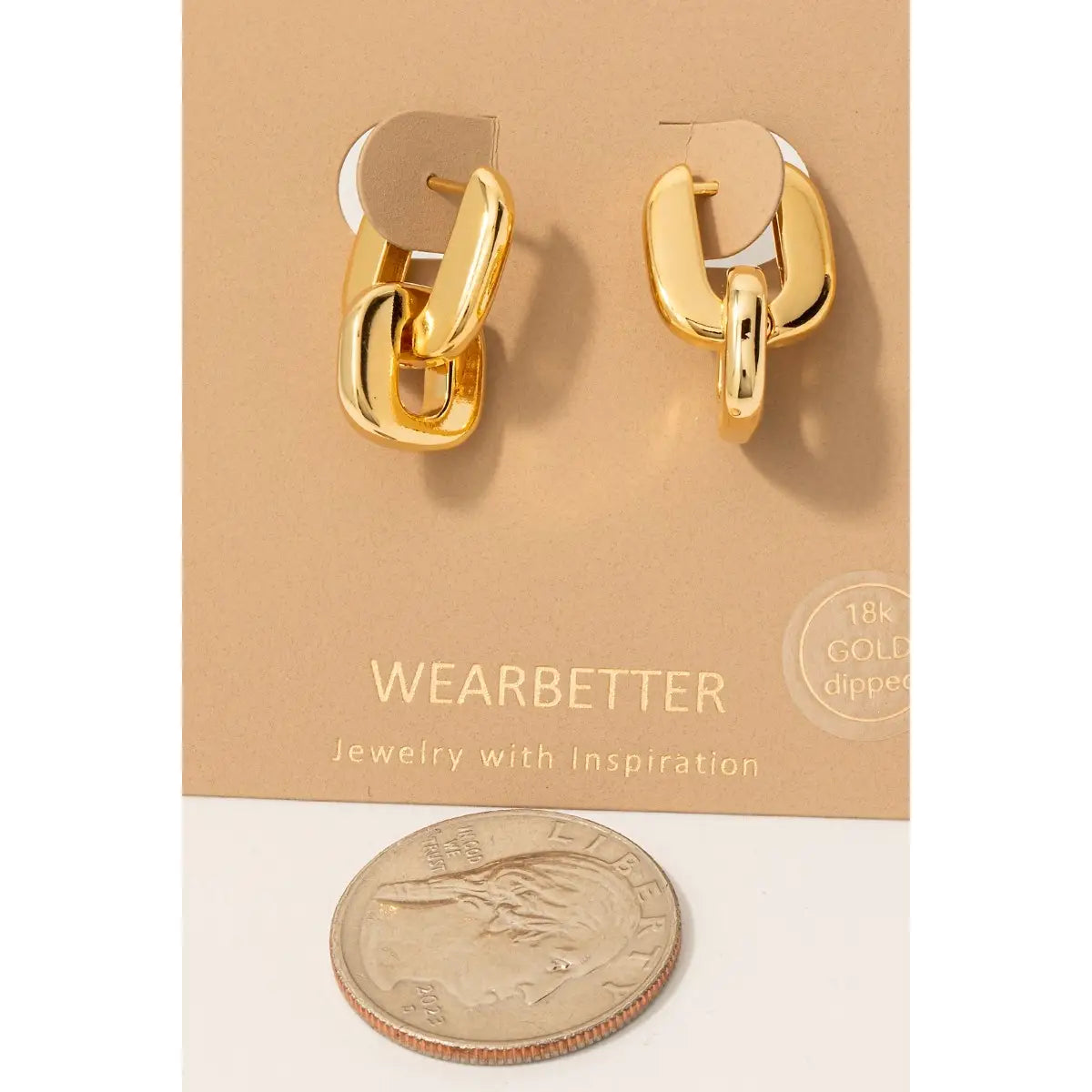 Gold Double Square Link Hoop Earrings