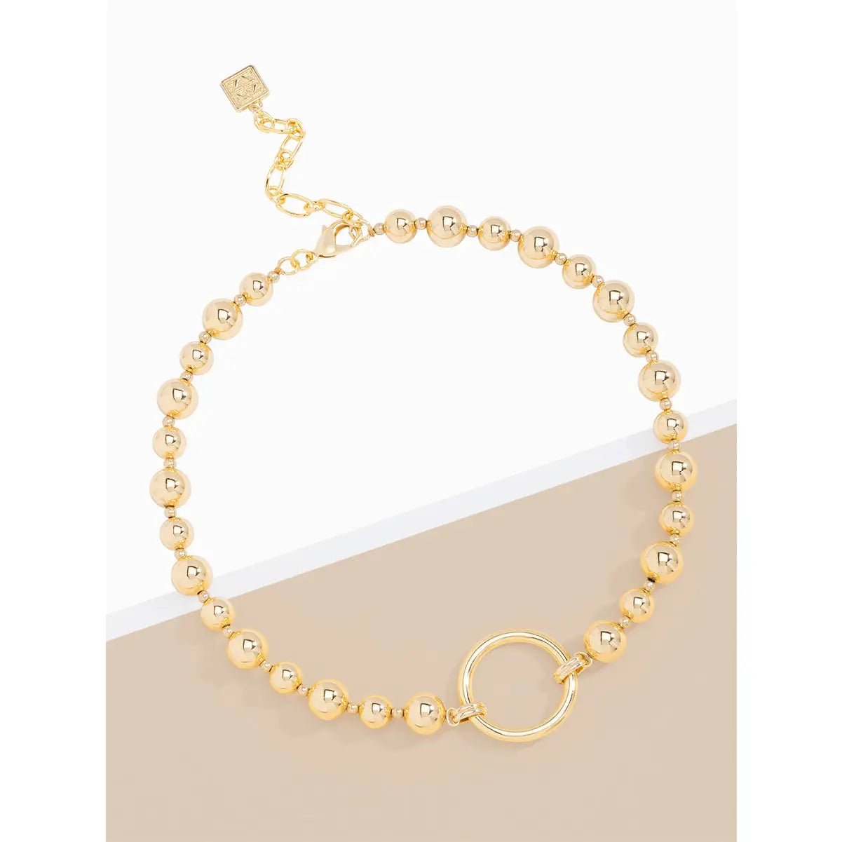 Gold Metal Circle Charm Beaded Collar Necklace