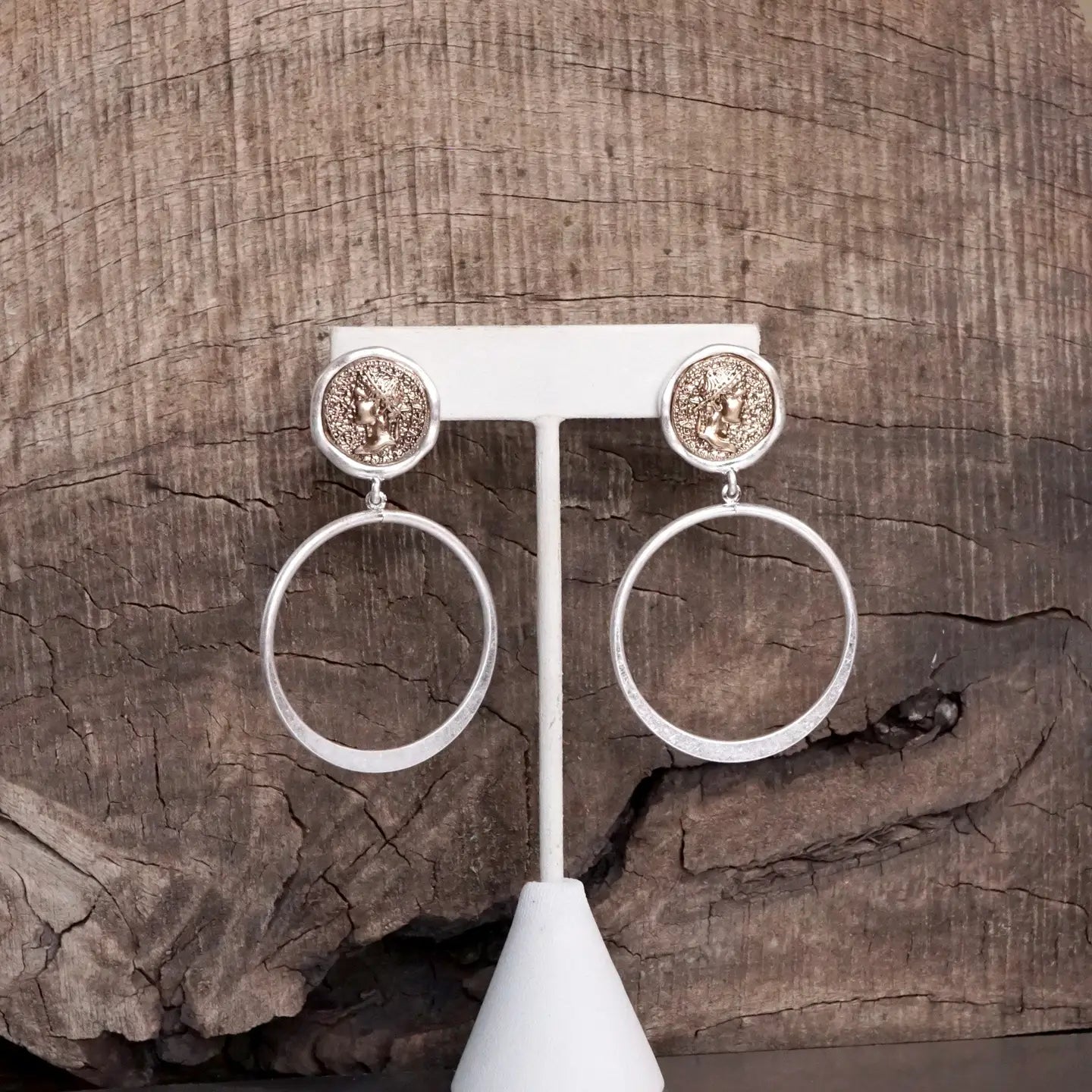 Silver Boho Two-Tone Coin & Hoop Earrings