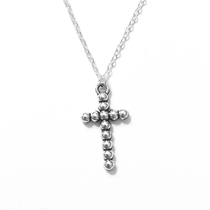 Silver 16" Necklace with Tibetan Beaded Cross