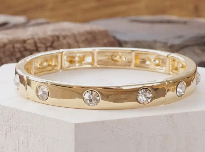 Gold Eternity Stretch Bangle Bracelet with Clear Crystals