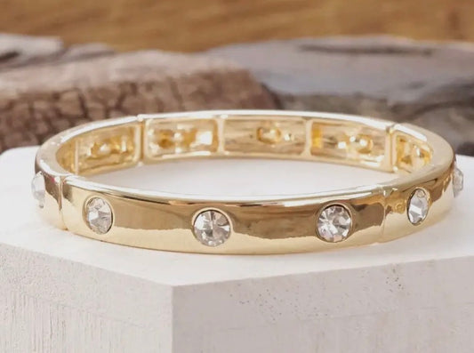 Gold Eternity Stretch Bangle Bracelet with Clear Crystals