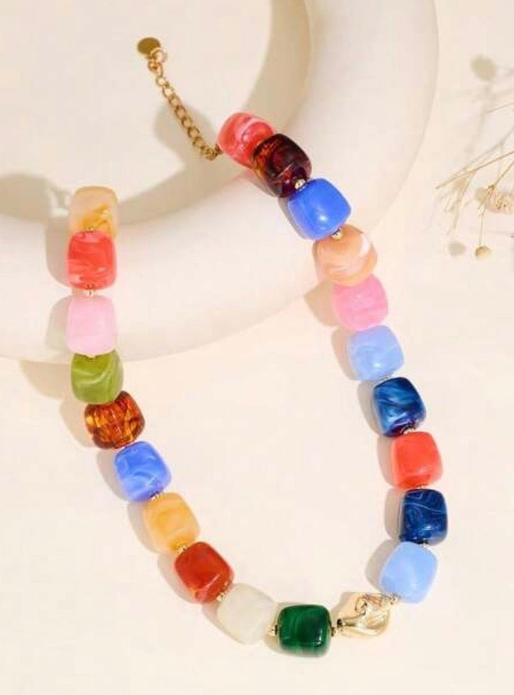 Bright Colorful Acrylic Beaded Necklace