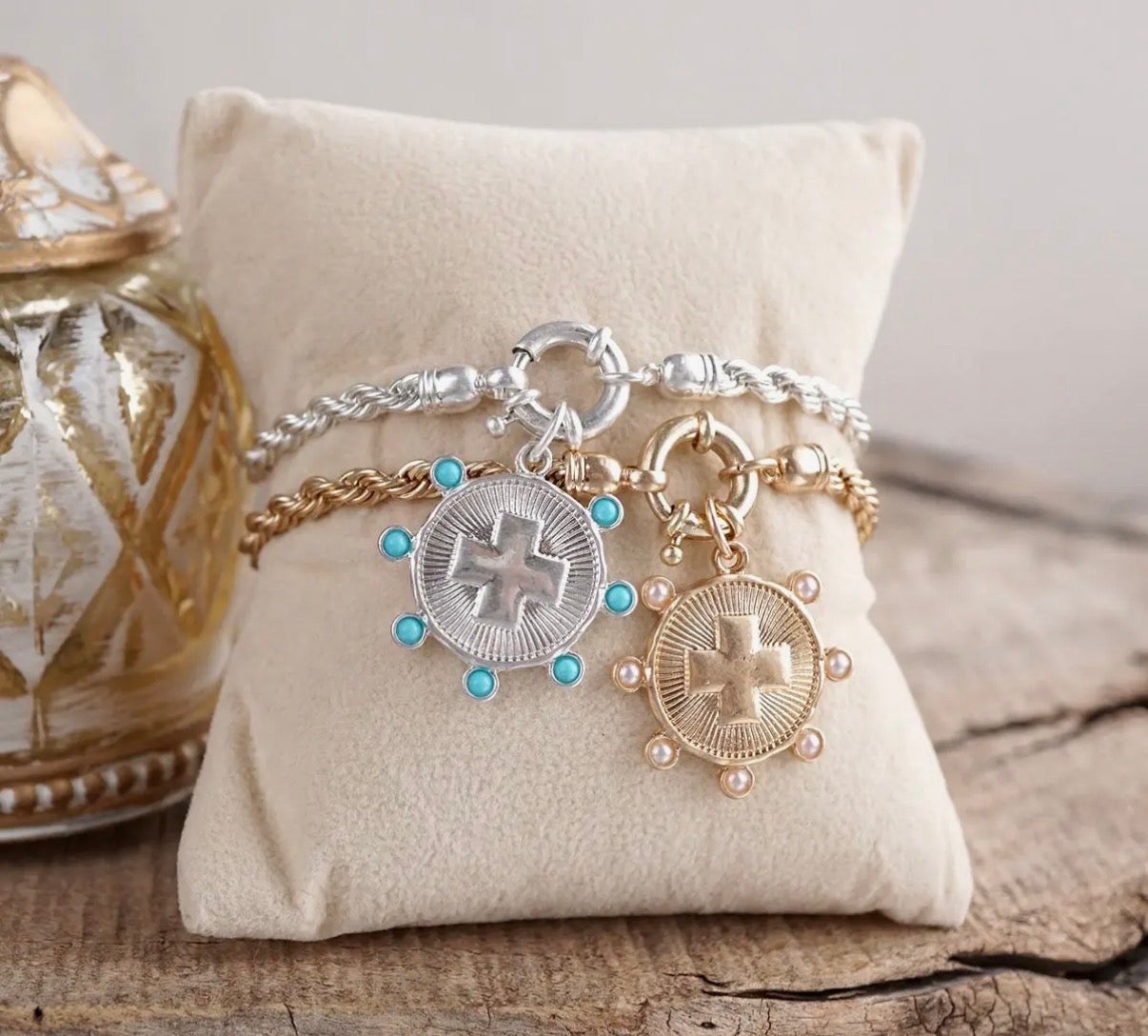 Sunlit Devotion- Gold Chain Bracelet with Gold coin accent pendant.