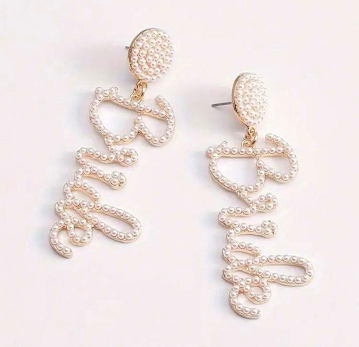 Gold & Pearl BRIDE Drop/Dangle Earrrings