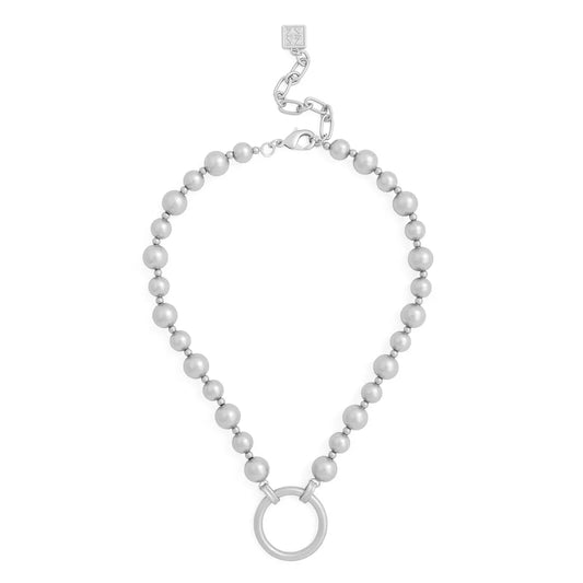 Silver Metal Circle Charm Beaded Collar Necklace