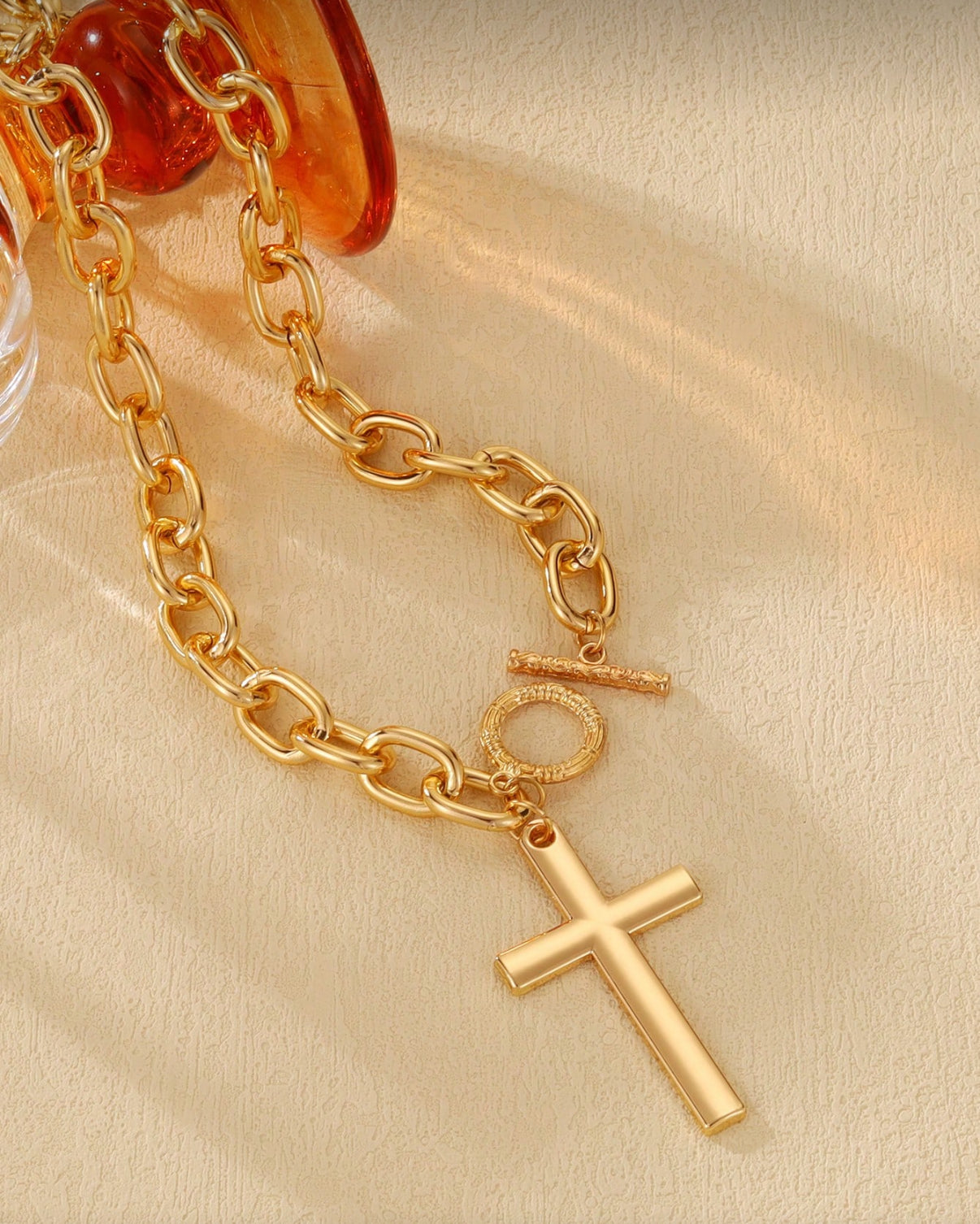 Wear Short Or Long…Lightweight Gold Chain Necklace with Cross Pendant