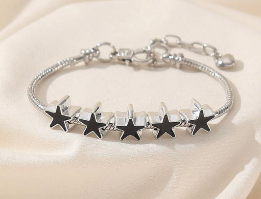 Silver Bracelet with Black & Silver Star Accents