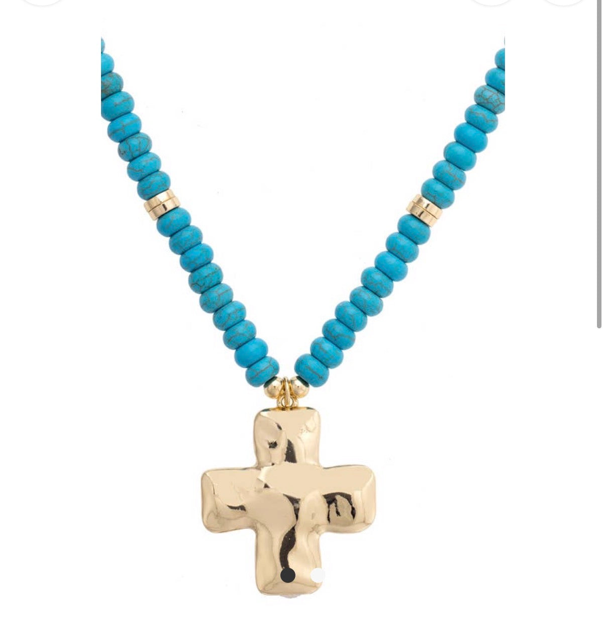 Gold & Turquoise Beaded Necklace with Gold Cross Pendant