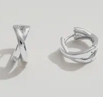 Silver Crisscross Huggie Hoop Earrings