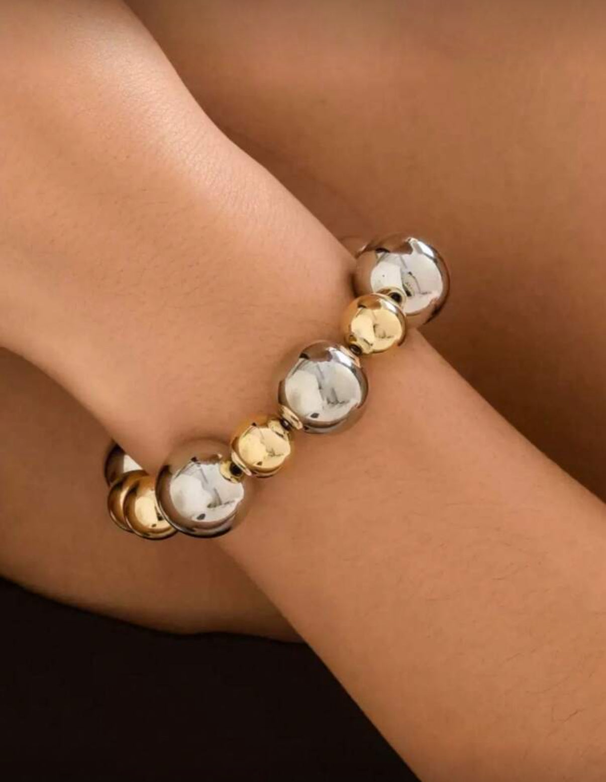 3 Piece Set- Shiny Gold, Silver & Two-Tone Ball Beaded Bracelets