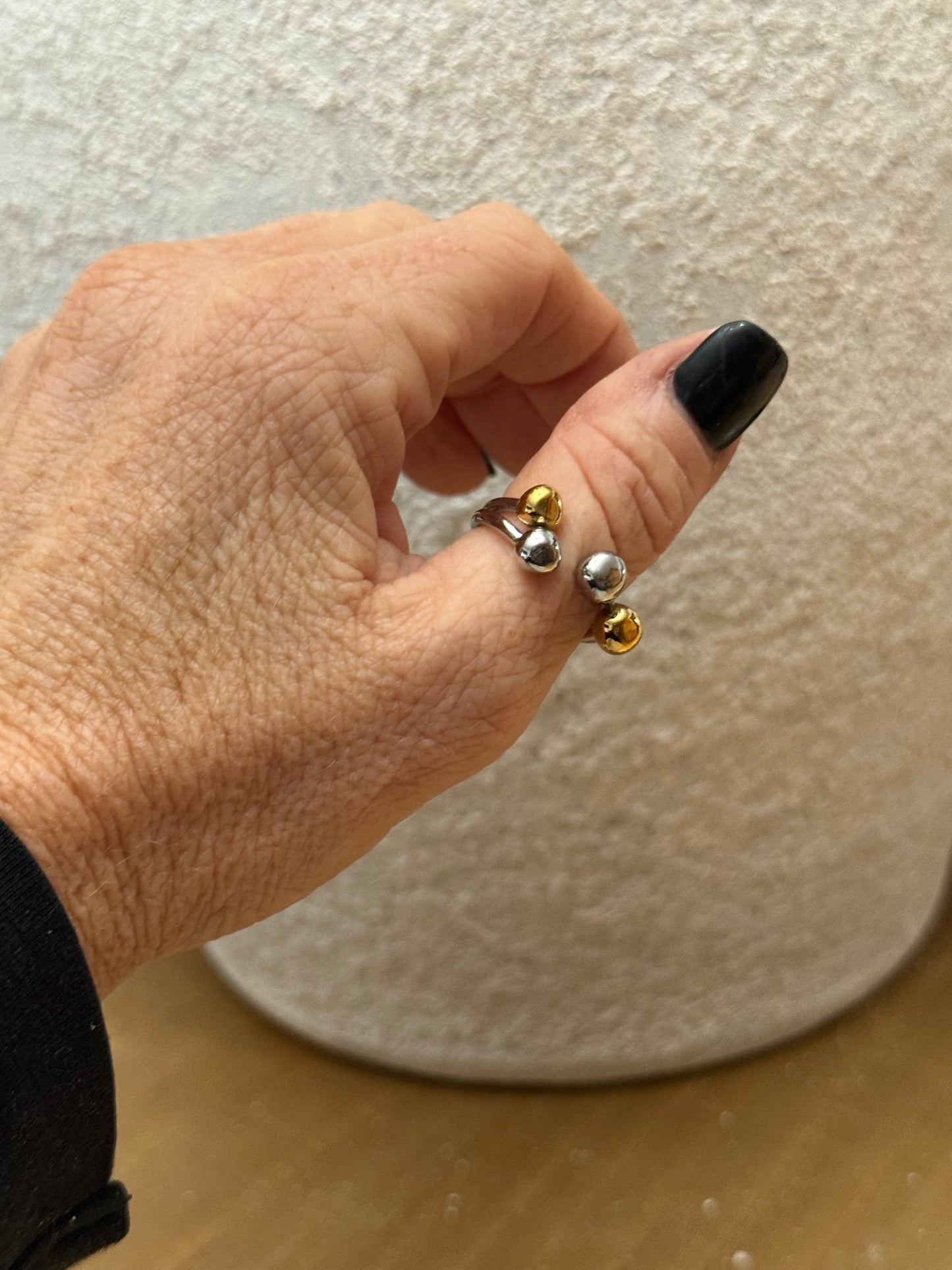 Two-Tone Silver Ring with Gold & Silver Ball Accents- Adjustable